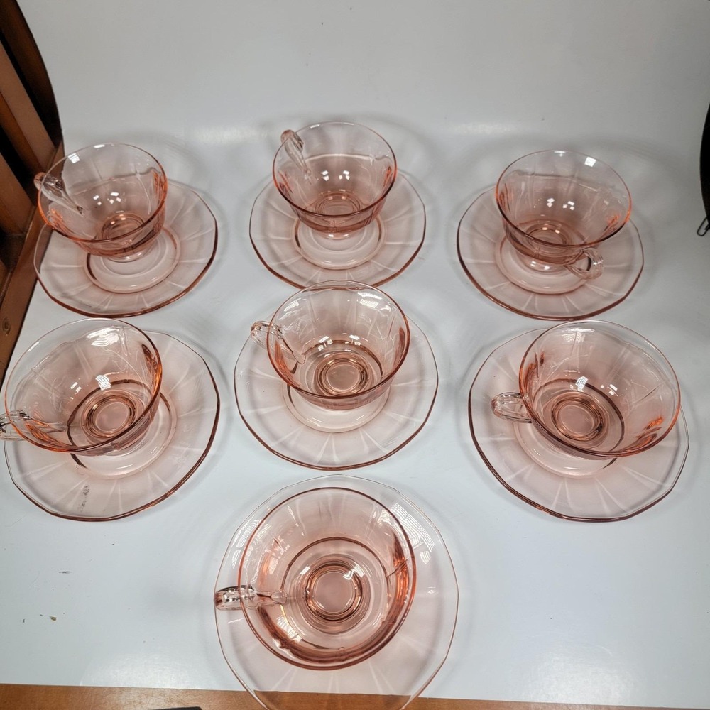 Fostoria Rose Pink Depression Glass Footed Cup & Saucer Set‎